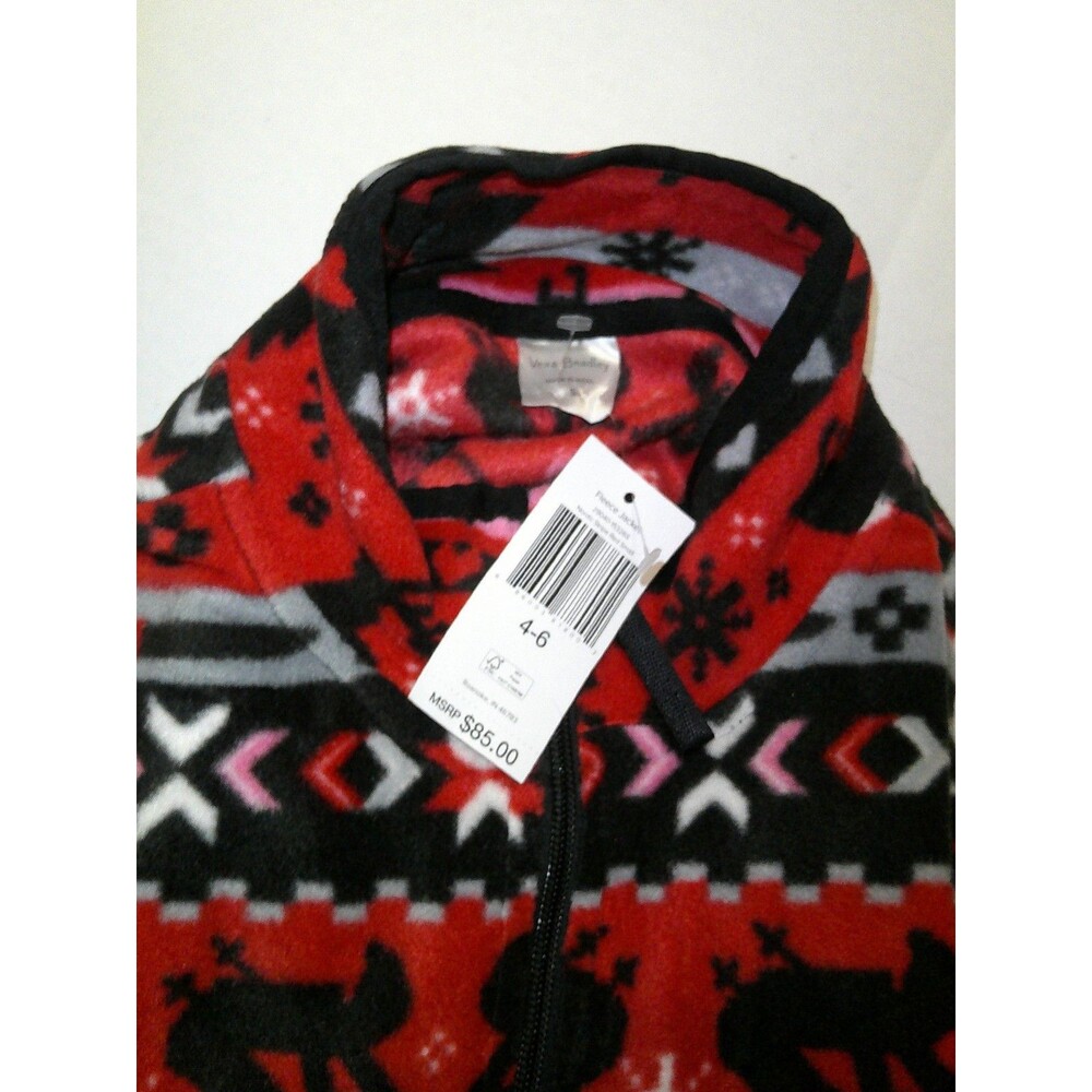 New NWT $85 Vera Bradley Fleece Jacket Nordic Red Pink Black Gray Heart Deer S - Picture 9 of 9